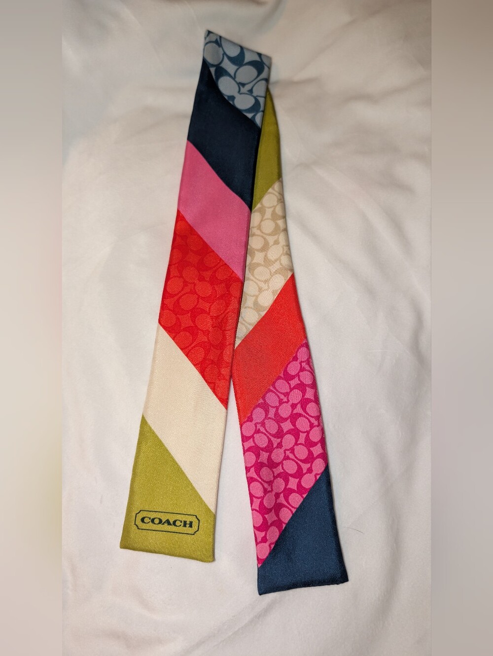 Coach Multicolor Signature Stripe Silk Scarf EUC - Picture 2 of 4